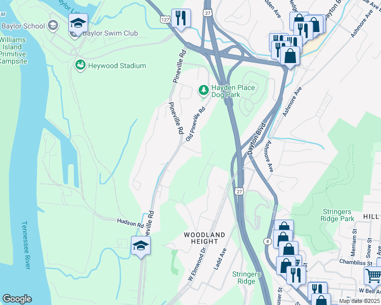 map of restaurants, bars, coffee shops, grocery stores, and more near 241 McKeel Lane in Chattanooga