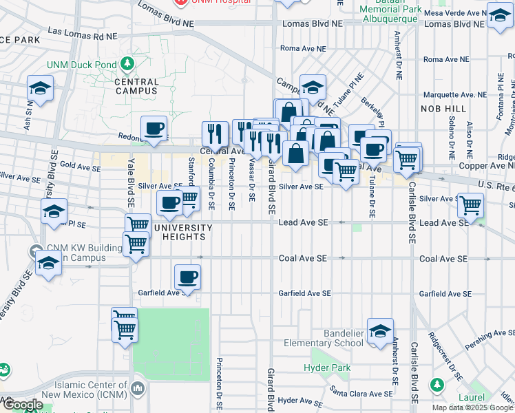 map of restaurants, bars, coffee shops, grocery stores, and more near in Albuquerque