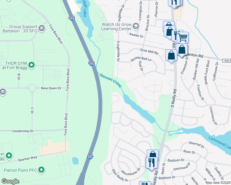 map of restaurants, bars, coffee shops, grocery stores, and more near 979 Stewarts Creek Drive in Fayetteville