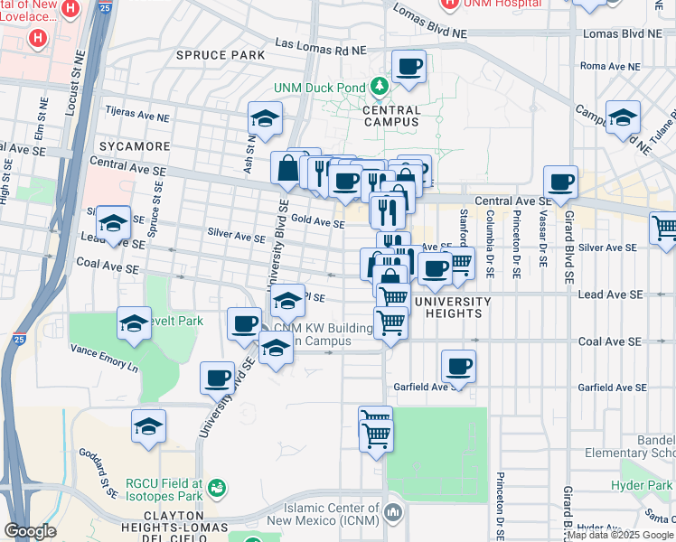 map of restaurants, bars, coffee shops, grocery stores, and more near in Albuquerque