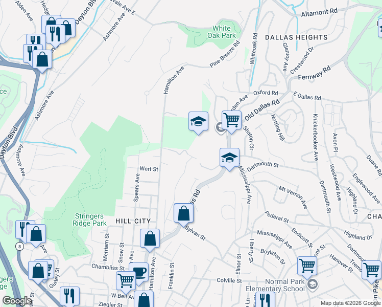 map of restaurants, bars, coffee shops, grocery stores, and more near 1086 Meroney Street in Chattanooga
