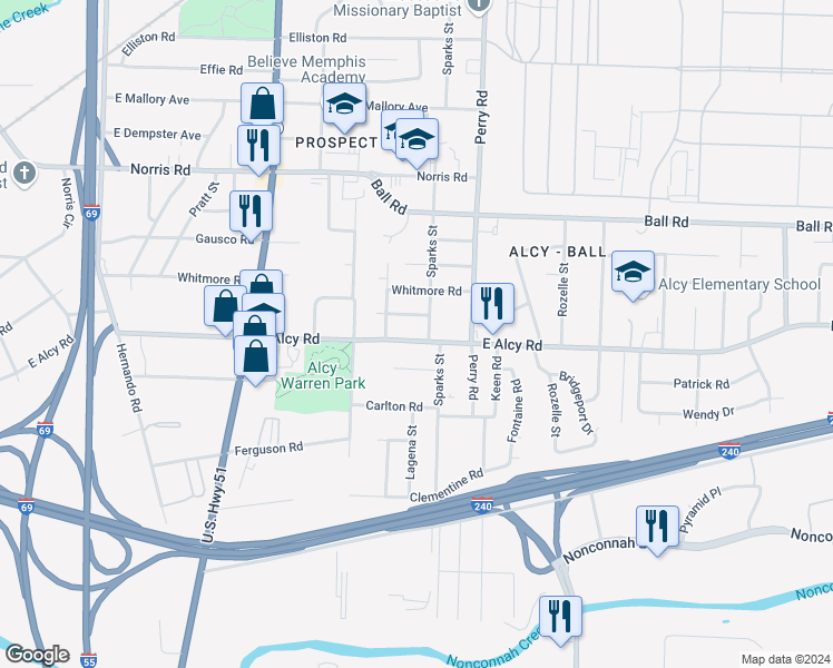 map of restaurants, bars, coffee shops, grocery stores, and more near 1484 Lockhaven Avenue in Memphis