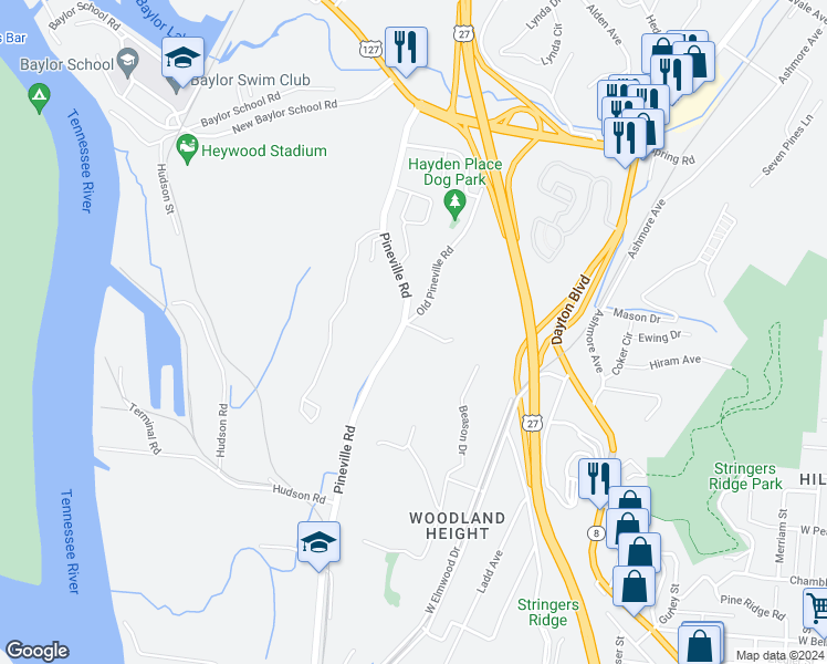 map of restaurants, bars, coffee shops, grocery stores, and more near 241 McKeel Lane in Chattanooga