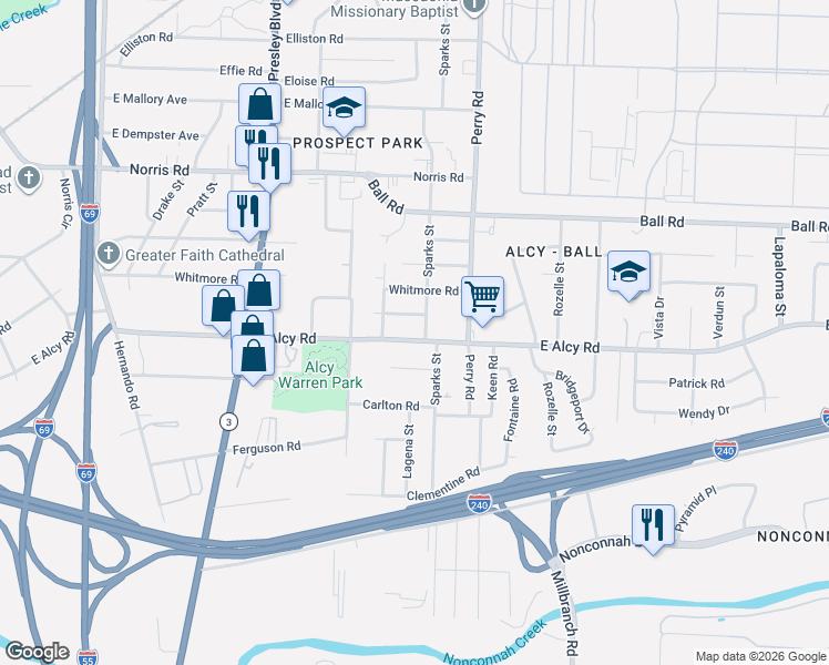map of restaurants, bars, coffee shops, grocery stores, and more near 1484 Lockhaven Avenue in Memphis