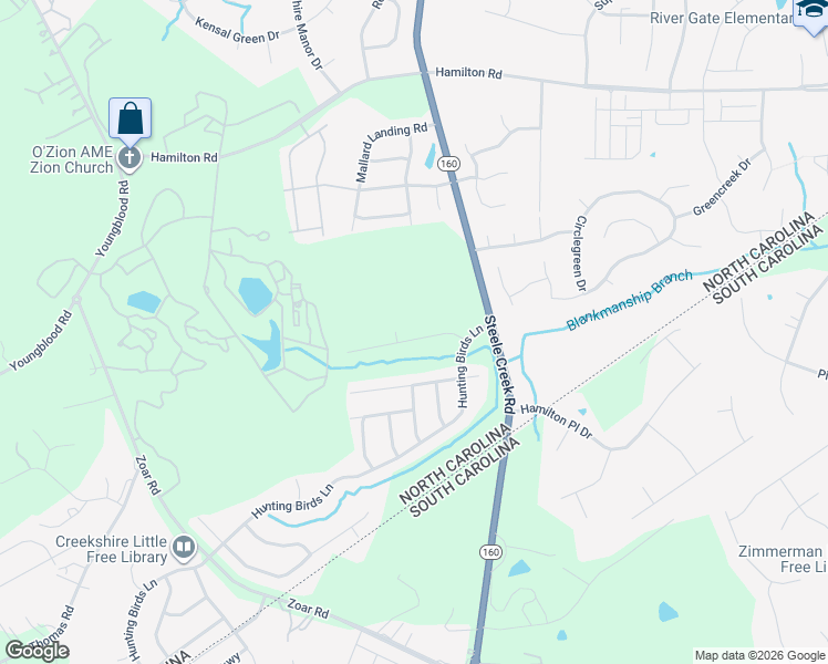 map of restaurants, bars, coffee shops, grocery stores, and more near 16118 Long Talon Way in Charlotte