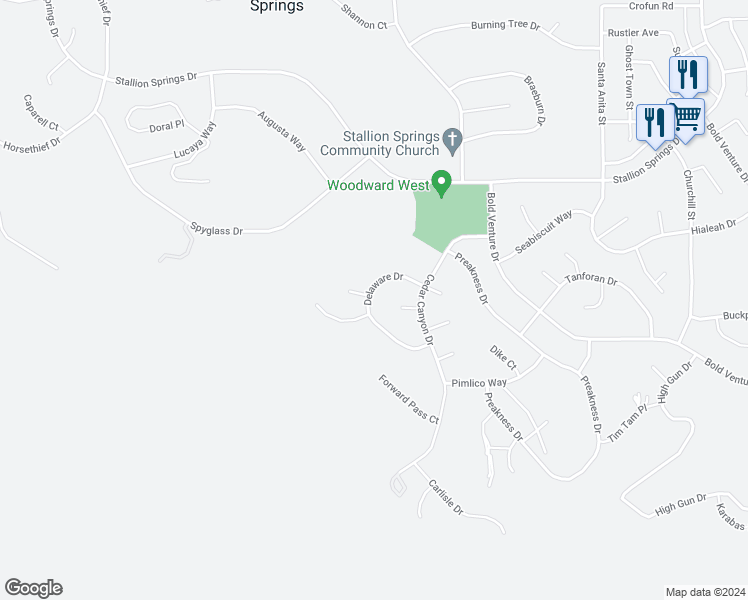 map of restaurants, bars, coffee shops, grocery stores, and more near 28681 Delaware Drive in Tehachapi