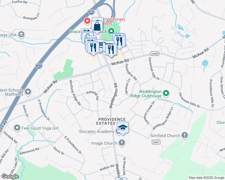 map of restaurants, bars, coffee shops, grocery stores, and more near in Charlotte