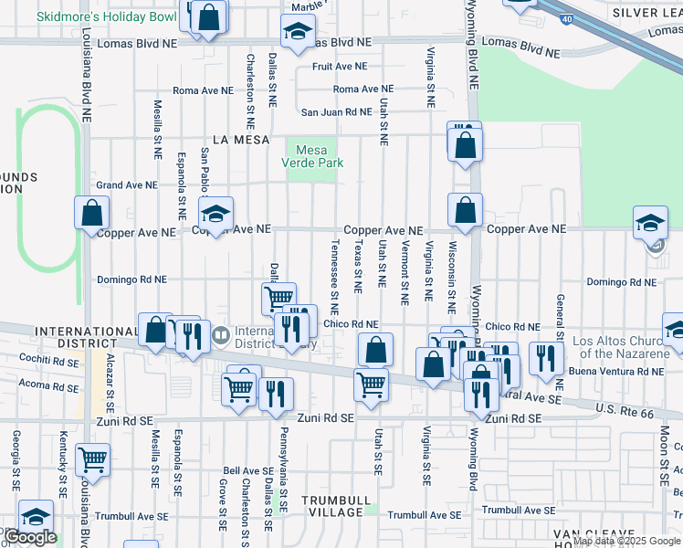 map of restaurants, bars, coffee shops, grocery stores, and more near 317 Tennessee Street Northeast in Albuquerque