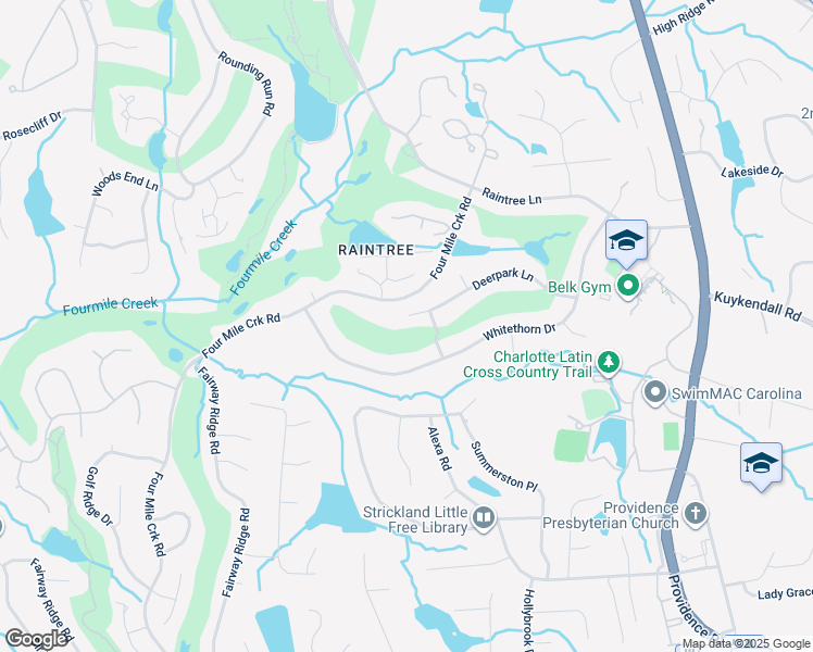 map of restaurants, bars, coffee shops, grocery stores, and more near 8904 Deerpark Lane in Charlotte