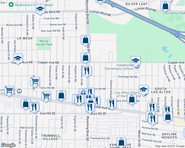 map of restaurants, bars, coffee shops, grocery stores, and more near 317 General Marshall Street Northeast in Albuquerque
