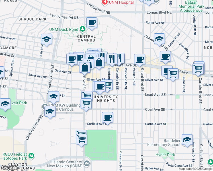 map of restaurants, bars, coffee shops, grocery stores, and more near in Albuquerque