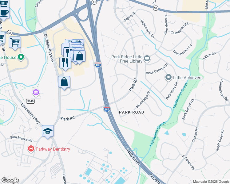 map of restaurants, bars, coffee shops, grocery stores, and more near 11137 Kingfisher Drive in Charlotte
