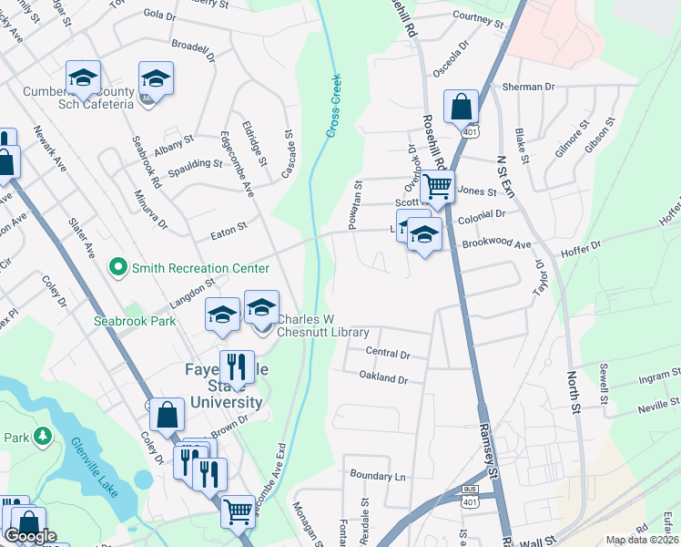 map of restaurants, bars, coffee shops, grocery stores, and more near 515 Ijams Street in Fayetteville