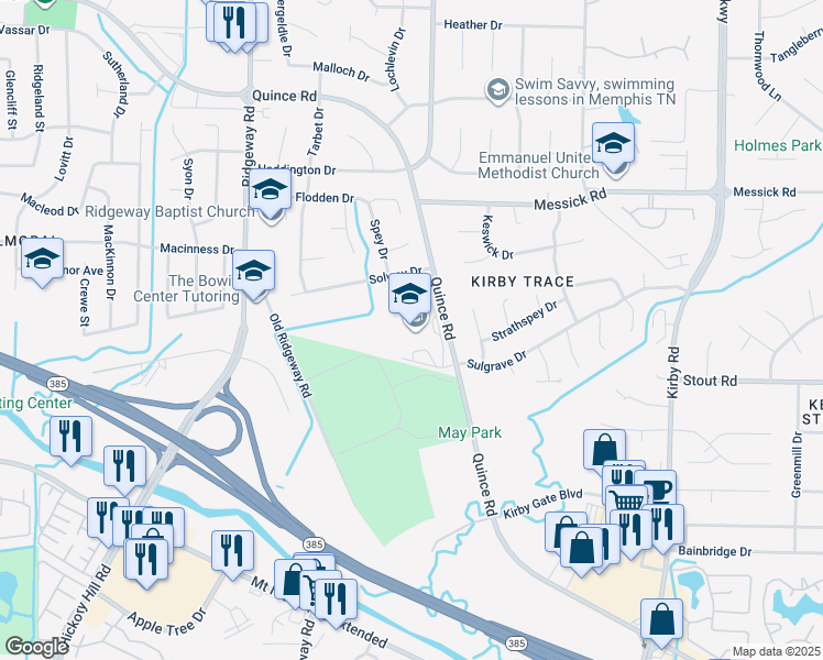 map of restaurants, bars, coffee shops, grocery stores, and more near 6333 Quince Road in Memphis