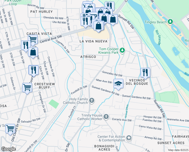 map of restaurants, bars, coffee shops, grocery stores, and more near 411 Atrisco Drive Southwest in Albuquerque