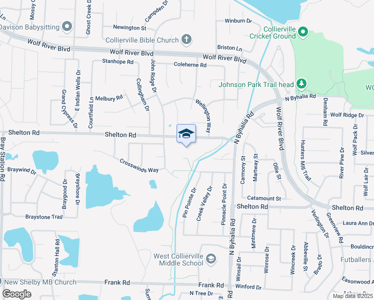 map of restaurants, bars, coffee shops, grocery stores, and more near 831 Shelton Road in Collierville