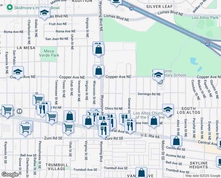 map of restaurants, bars, coffee shops, grocery stores, and more near 317 General Marshall Street Northeast in Albuquerque