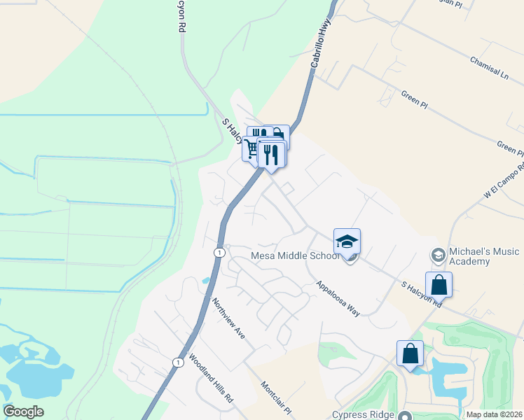 map of restaurants, bars, coffee shops, grocery stores, and more near 2781 Brisa Blanda Drive in Arroyo Grande