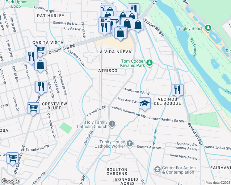 map of restaurants, bars, coffee shops, grocery stores, and more near 411 Atrisco Drive Southwest in Albuquerque
