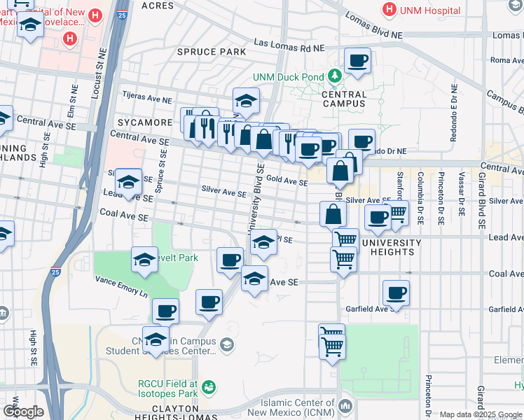 map of restaurants, bars, coffee shops, grocery stores, and more near in Albuquerque