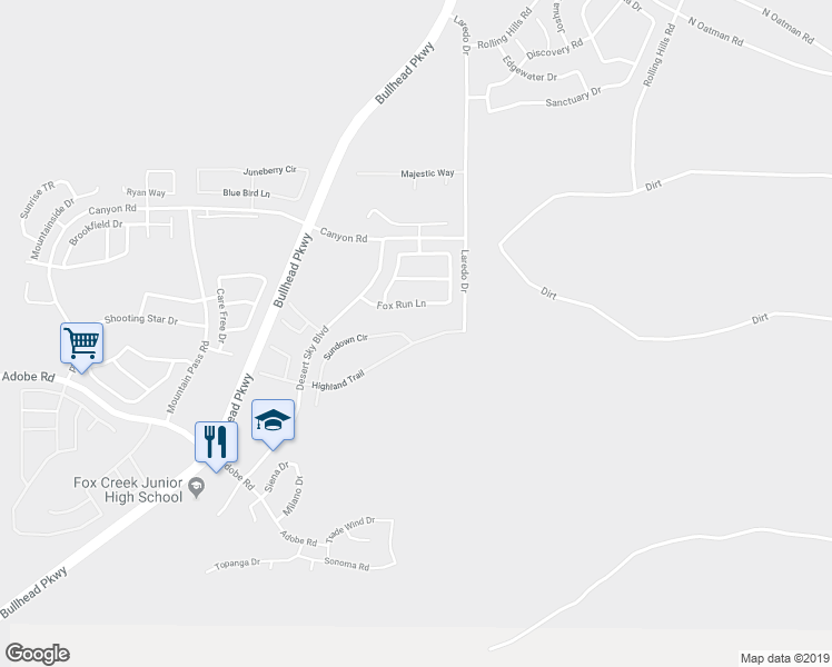 map of restaurants, bars, coffee shops, grocery stores, and more near 2575 Sundown Circle in Bullhead City