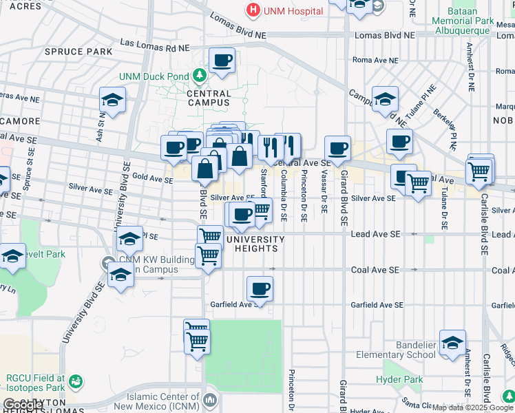 map of restaurants, bars, coffee shops, grocery stores, and more near in Albuquerque