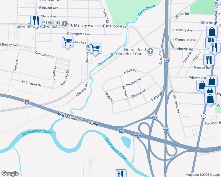 map of restaurants, bars, coffee shops, grocery stores, and more near 910 Rutgers Road in Memphis