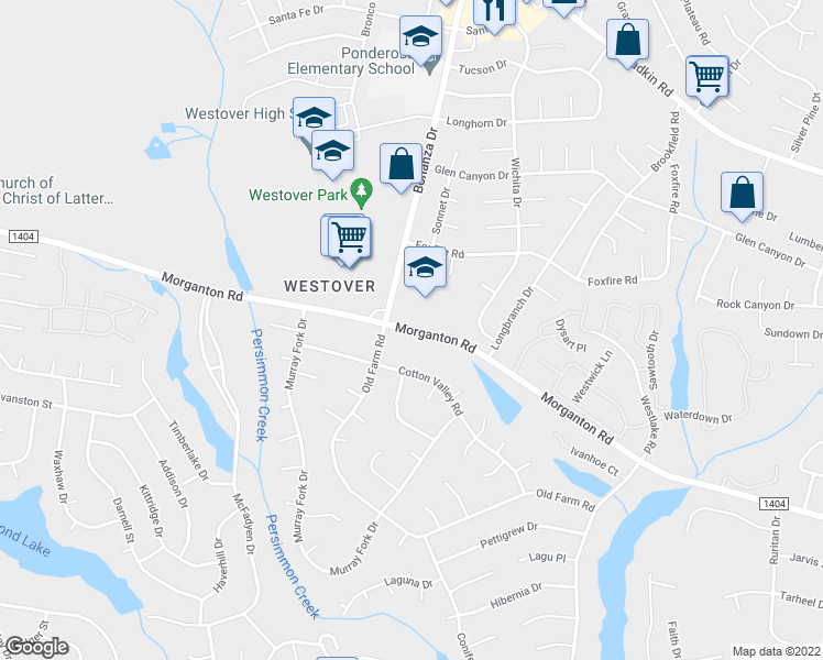map of restaurants, bars, coffee shops, grocery stores, and more near 5954 Morganton Road in Fayetteville