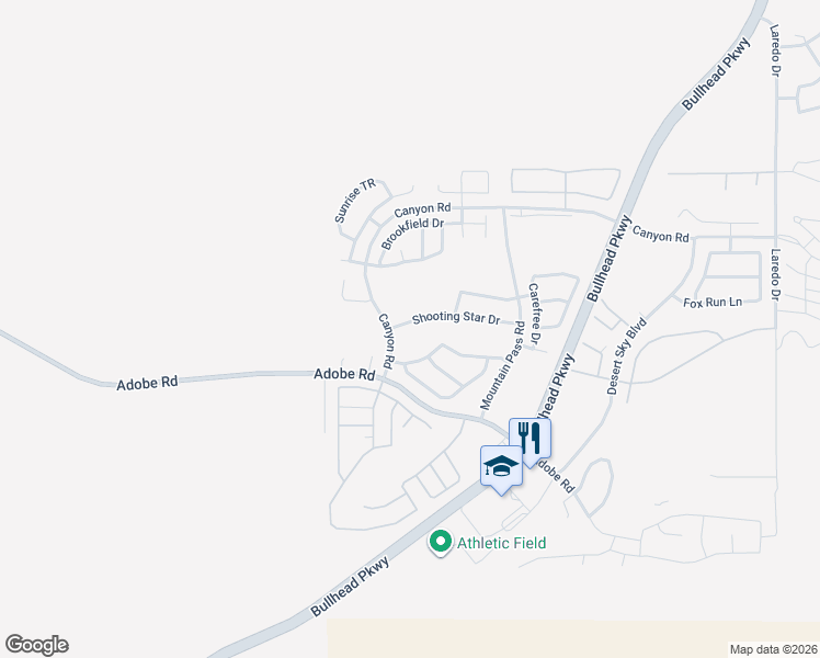 map of restaurants, bars, coffee shops, grocery stores, and more near 2290 Shooting Star Drive in Bullhead City