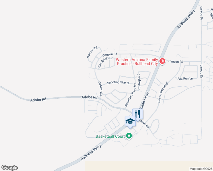 map of restaurants, bars, coffee shops, grocery stores, and more near 2290-2294 Shooting Star Dr in Bullhead City
