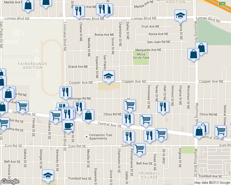 map of restaurants, bars, coffee shops, grocery stores, and more near 320 Grove Street Northeast in Albuquerque
