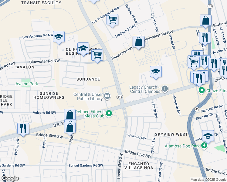 map of restaurants, bars, coffee shops, grocery stores, and more near in Albuquerque