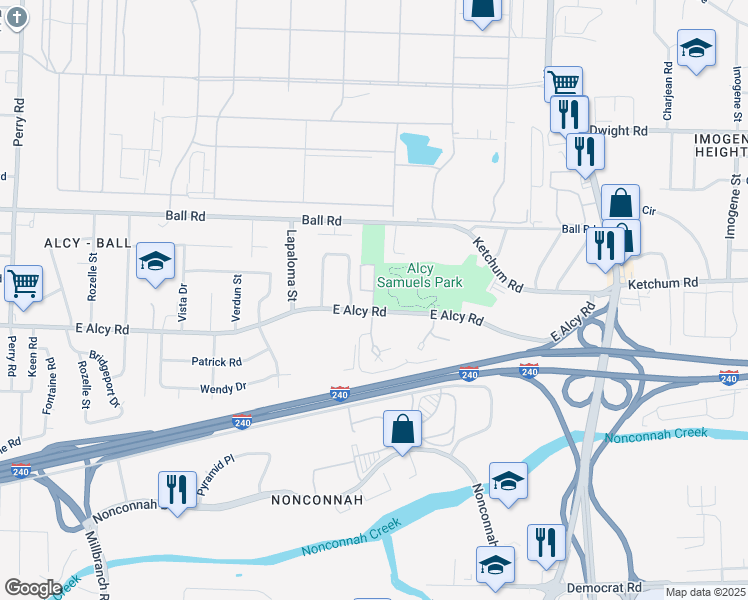 map of restaurants, bars, coffee shops, grocery stores, and more near 2405 Alcy Manor Lane in Memphis