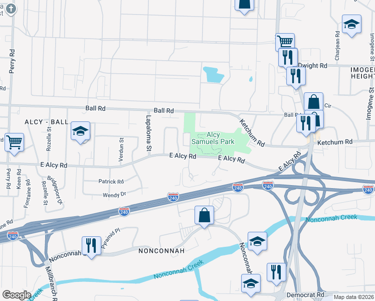map of restaurants, bars, coffee shops, grocery stores, and more near 2405 Alcy Manor Lane in Memphis