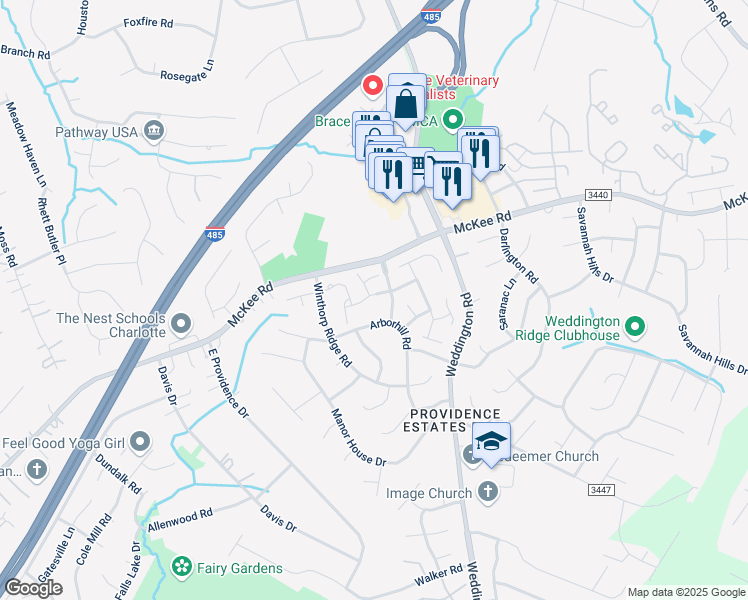 map of restaurants, bars, coffee shops, grocery stores, and more near 3226 Mannington Drive in Charlotte