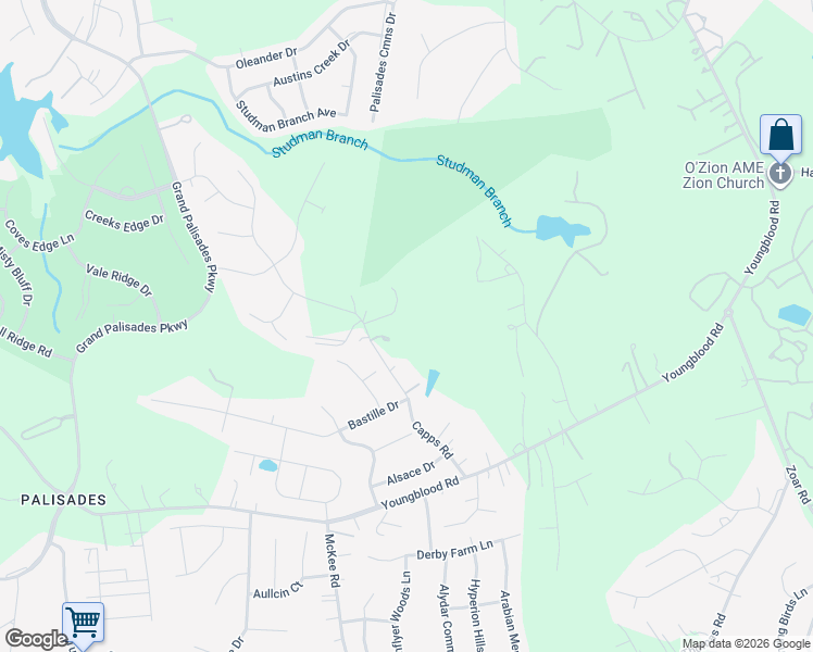 map of restaurants, bars, coffee shops, grocery stores, and more near 16415 Capps Road in Charlotte