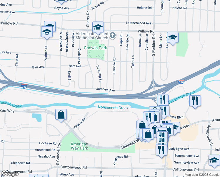 map of restaurants, bars, coffee shops, grocery stores, and more near 4464 Jamaica Avenue in Memphis