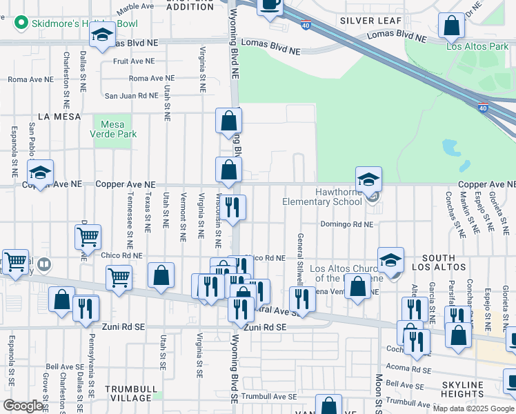 map of restaurants, bars, coffee shops, grocery stores, and more near 317 General Marshall Street Northeast in Albuquerque