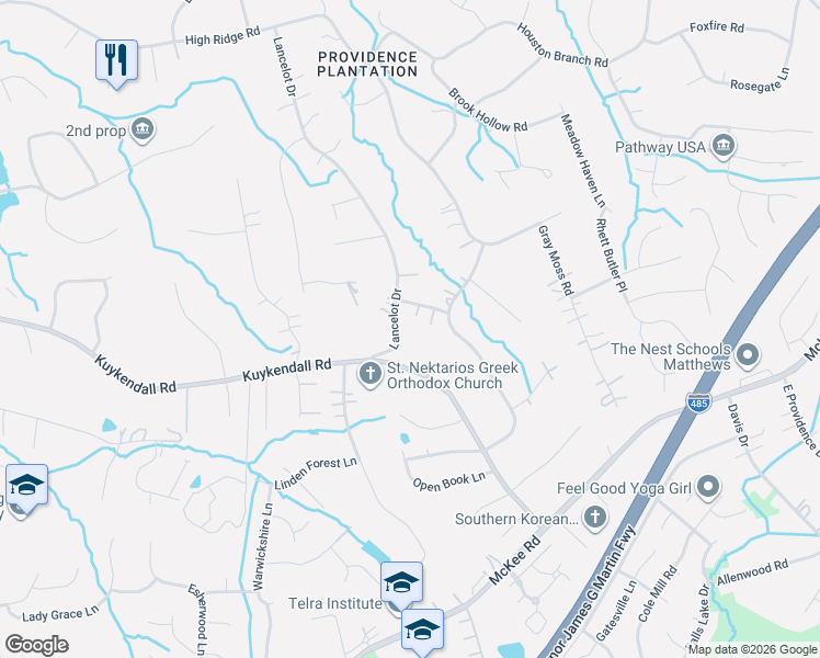 map of restaurants, bars, coffee shops, grocery stores, and more near 5229 Lancelot Drive in Charlotte