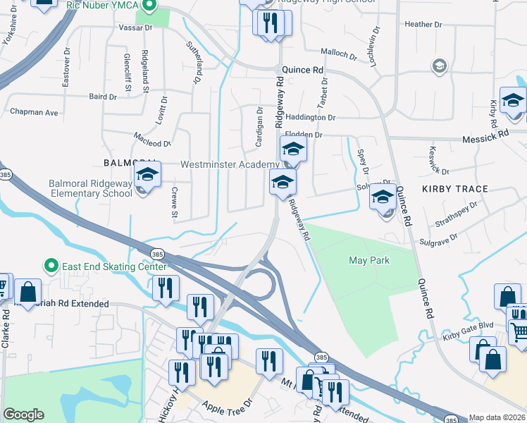 map of restaurants, bars, coffee shops, grocery stores, and more near 6101 Southampton Drive in Memphis