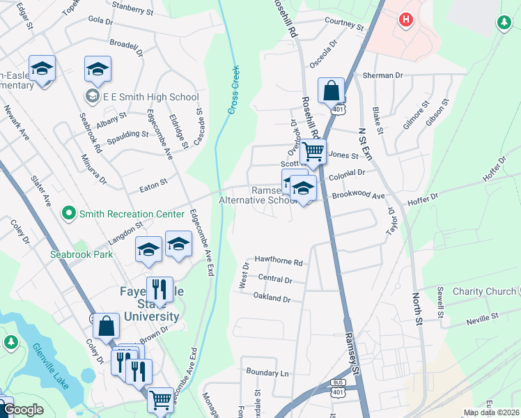 map of restaurants, bars, coffee shops, grocery stores, and more near 428 Barbour Court in Fayetteville