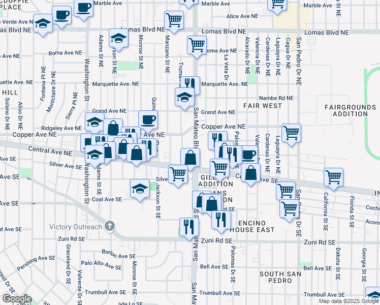 map of restaurants, bars, coffee shops, grocery stores, and more near 130 Truman Street Northeast in Albuquerque
