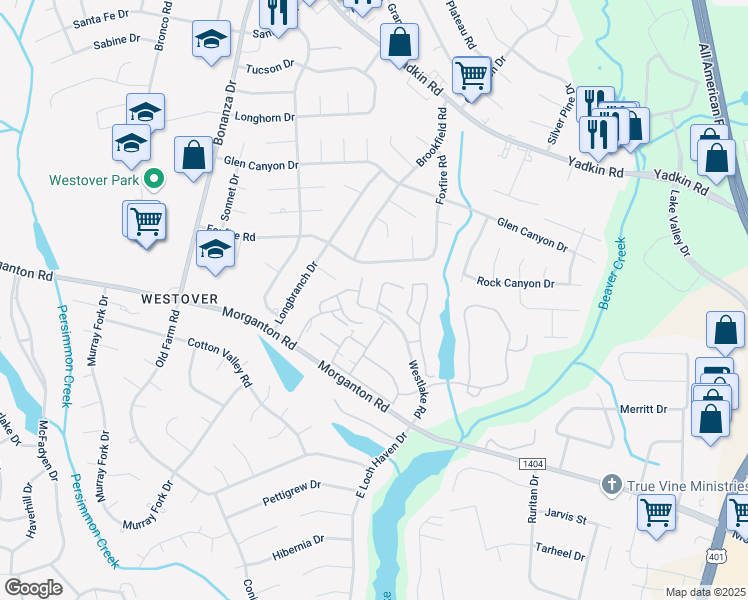 map of restaurants, bars, coffee shops, grocery stores, and more near 208 Partners Way in Fayetteville