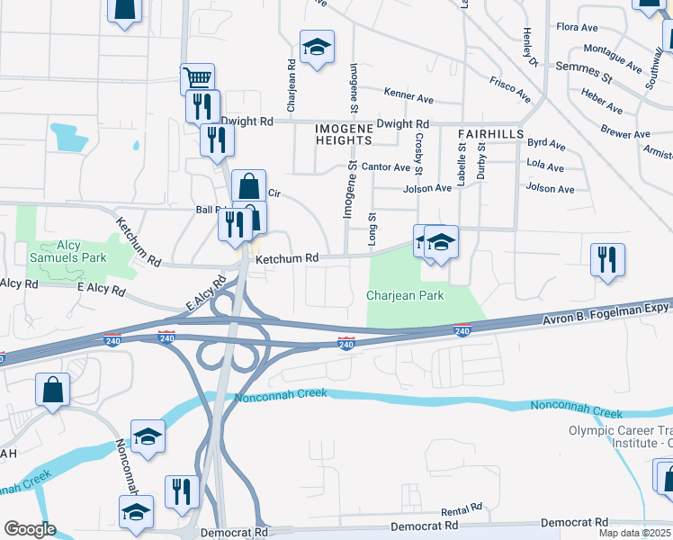 map of restaurants, bars, coffee shops, grocery stores, and more near 2463 Ketchum Road in Memphis