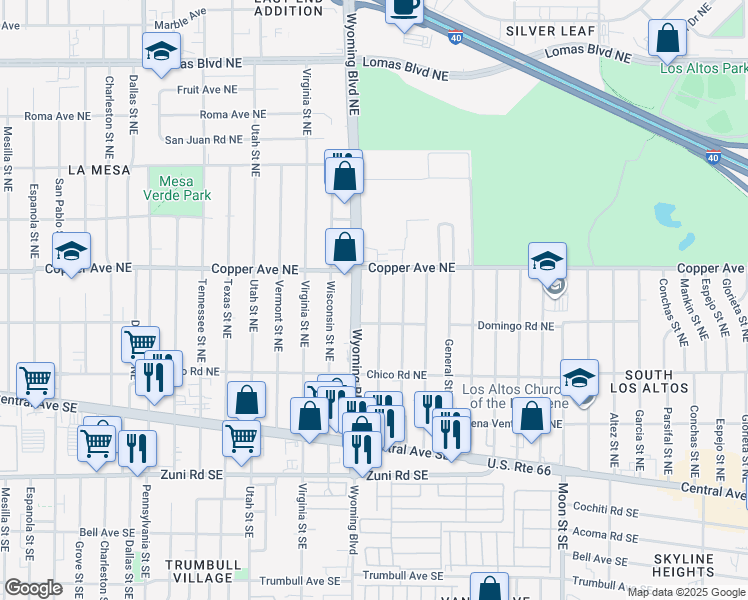 map of restaurants, bars, coffee shops, grocery stores, and more near 317 General Marshall Street Northeast in Albuquerque
