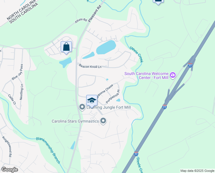map of restaurants, bars, coffee shops, grocery stores, and more near 517 Cranborne Chase in Fort Mill