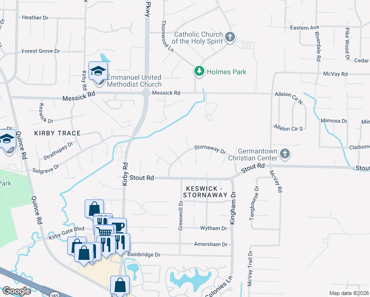 map of restaurants, bars, coffee shops, grocery stores, and more near 6786 Stornaway Drive in Memphis