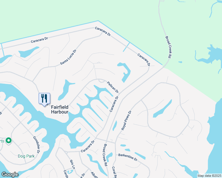 map of restaurants, bars, coffee shops, grocery stores, and more near 6104 Pelican Drive in New Bern