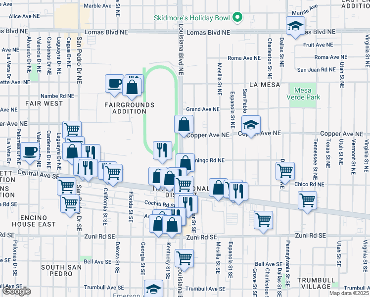 map of restaurants, bars, coffee shops, grocery stores, and more near 222 Louisiana Boulevard Northeast in Albuquerque