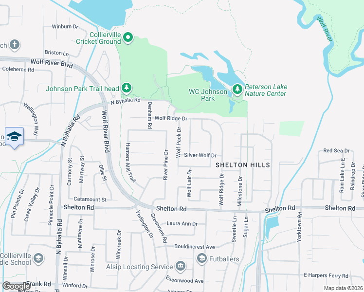 map of restaurants, bars, coffee shops, grocery stores, and more near 1450 Wolf Pack Drive in Collierville